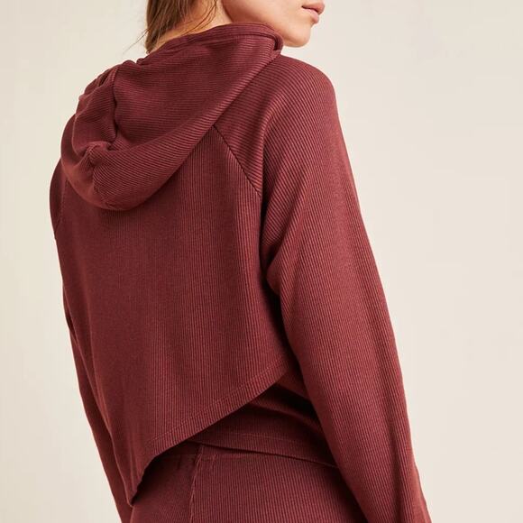 MONROW Cassidy Ribbed Layered Cross Back Hem Hoodie Pullover Size Small - Picture 2 of 8